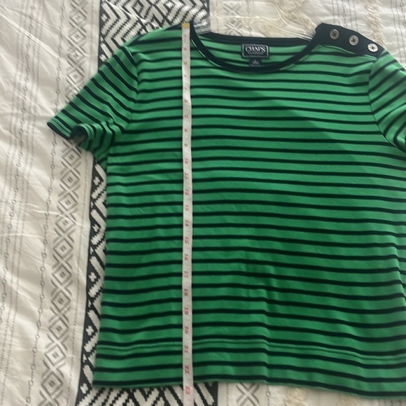 Chaps Green and blue Striped Tee with Shoulder Buttons - Picture 7 of 8